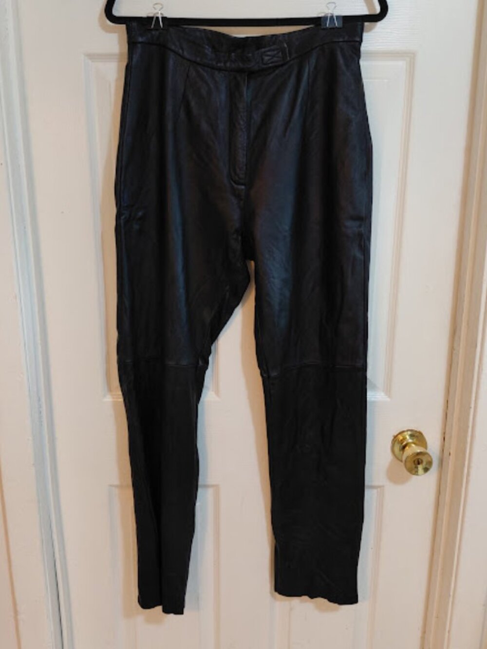 Vintage Jacqueline Ferrar Black Genuine Leather No Pocket Straight Leg Pants 12
